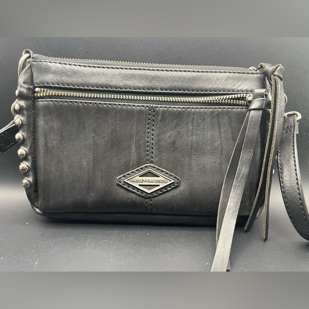 Harley Davidson Black Leather Crossbody Bag
